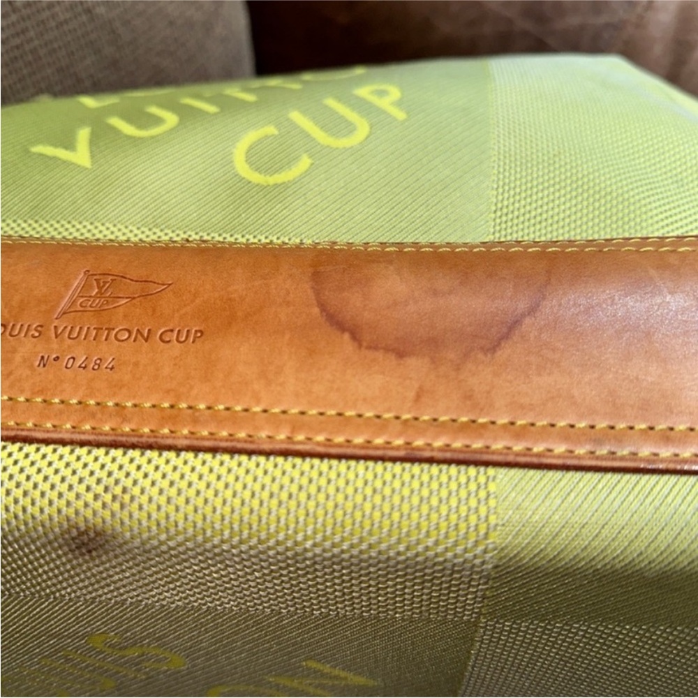 Louis Vuitton Yellow and Tan Canvas Tote with Striped Strap - Picture 4 of 6